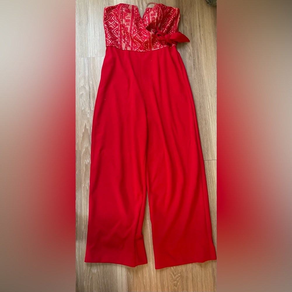 Red strapless jumpsuit